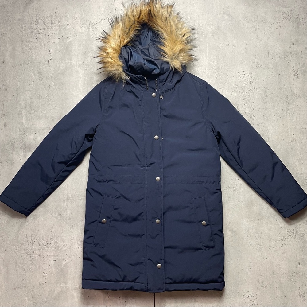 J. Crew Parka Coat Full‎ Zip Faux Fur Trim Hooded Chateau Womens Size XXSP
